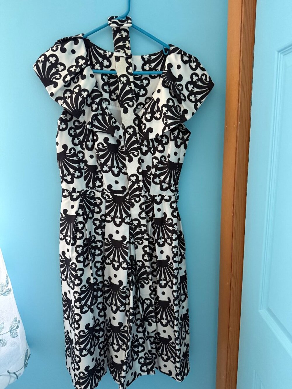 Milly Black & White Baroque Print Fit & Flare Dress with Belt